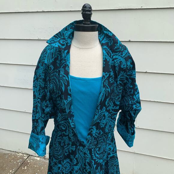 Vintage 90s Paisley Jersey tank shirt overlay dress teal black LARGE? - Picture 2 of 7